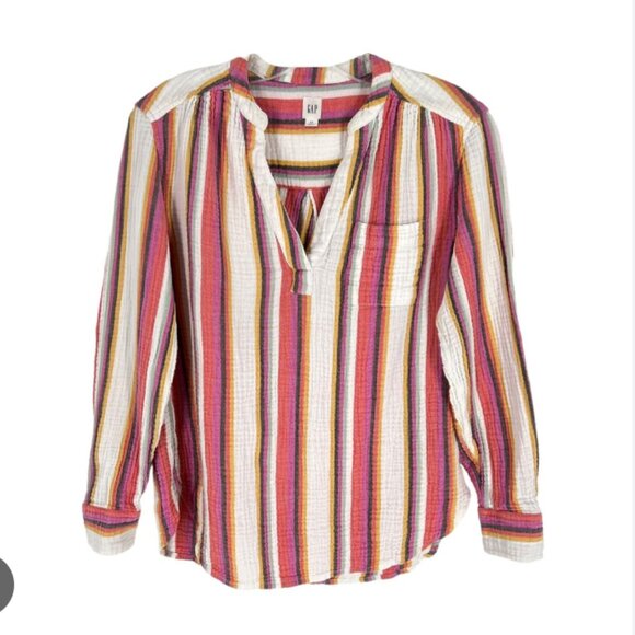 GAP Gauze V-Neck Popover Shirt - Picture 1 of 4